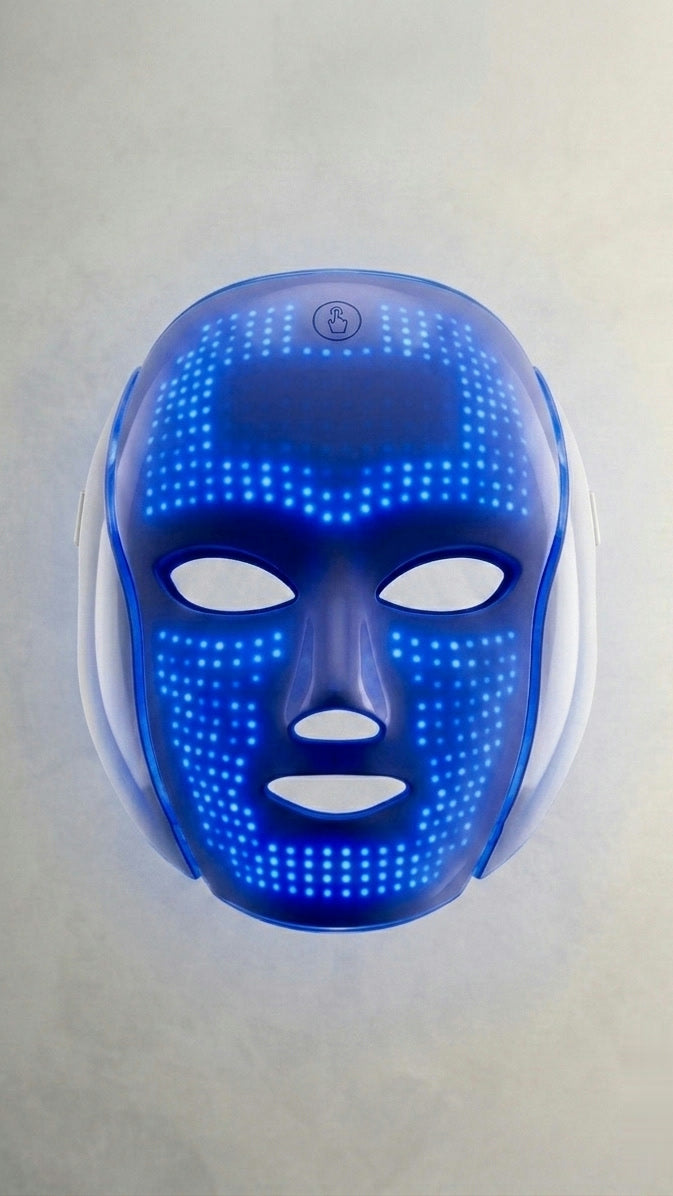Mascarilla LED Lumeska en modo Azul — claridad de la mañana
