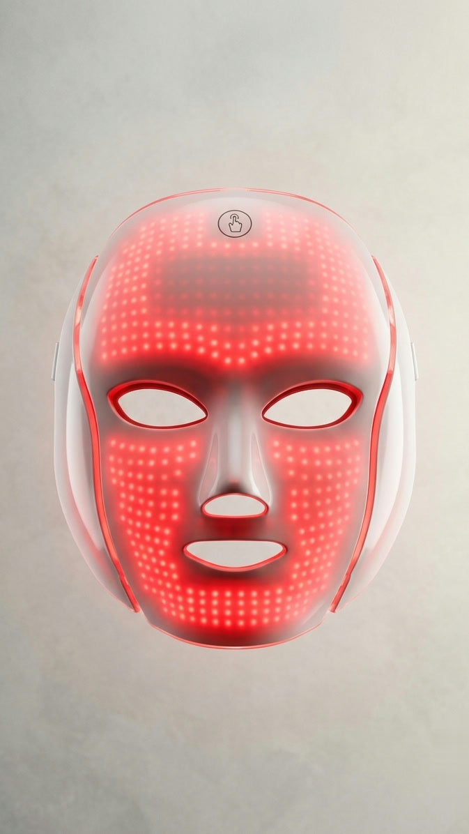 Mascarilla LED Lumeska en modo Rojo — ritual clásico