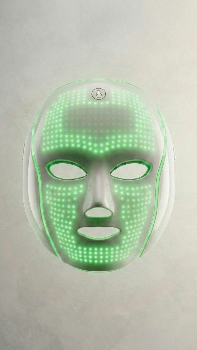 Mascarilla LED Lumeska en modo Verde — equilibrio